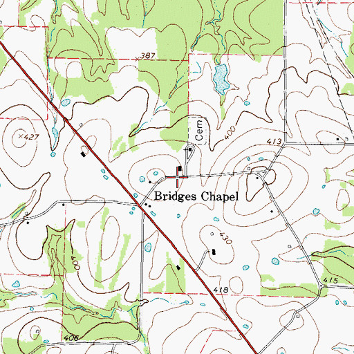 Topographic Map of Bridges Chapel, TX