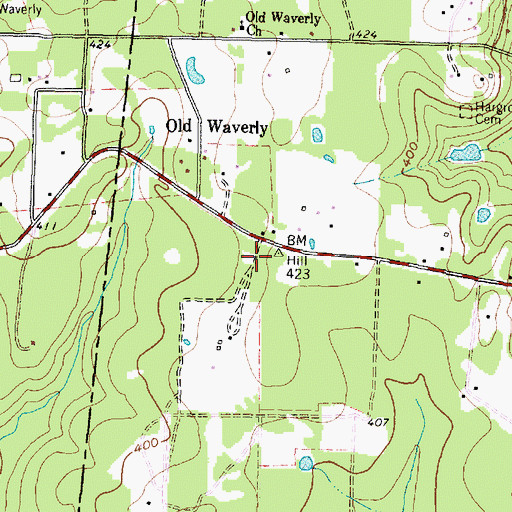 Topographic Map of Waverly, TX