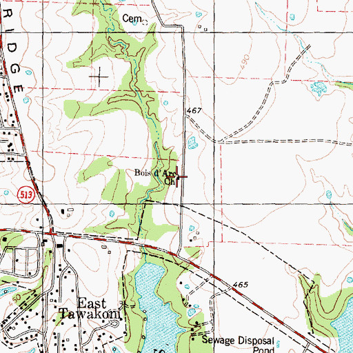 Topographic Map of Bois d'Arc, TX