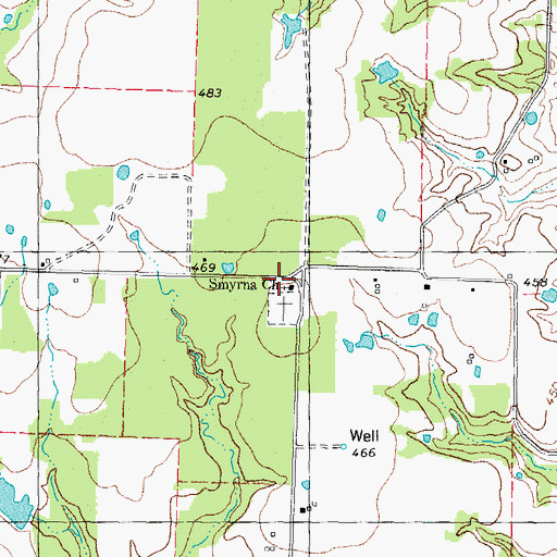 Topographic Map of Smyrna, TX
