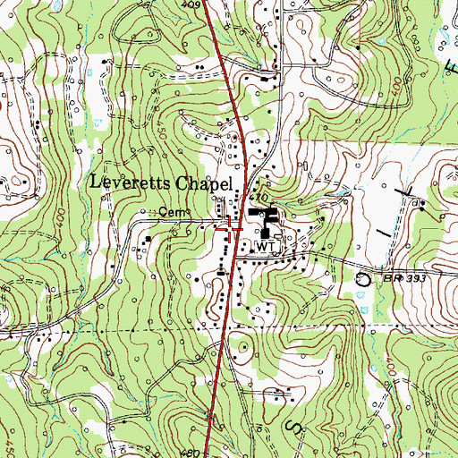 Topographic Map of Leverett's Chapel, TX