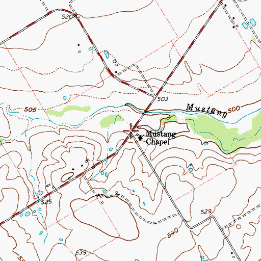 Topographic Map of Mustang, TX