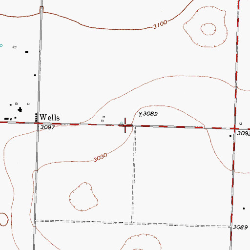 Topographic Map of Wells, TX