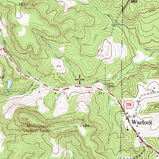 Topographic Map of Mims Chapel, TX