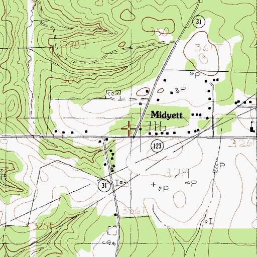 Topographic Map of Midyett, TX