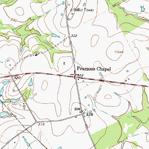 Topographic Map of Pearsons Chapel, TX