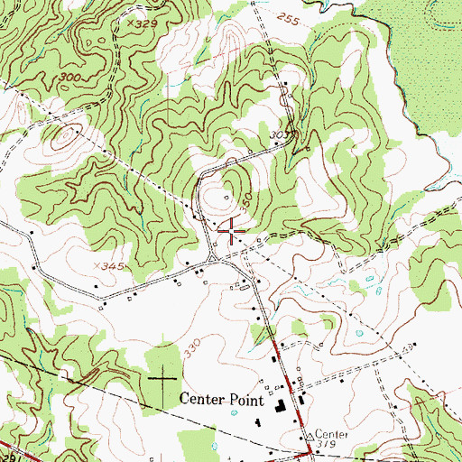 Topographic Map of Center Point, TX
