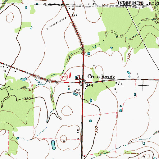 Topographic Map of Cross Roads, TX