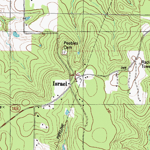 Topographic Map of Israel, TX