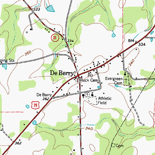 Topographic Map of DeBerry, TX