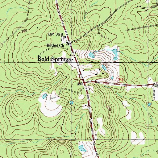 Topographic Map of Bold Springs, TX