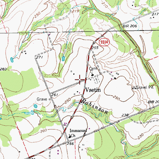Topographic Map of Vsetin, TX