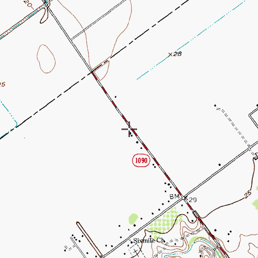 Topographic Map of Sixmile, TX