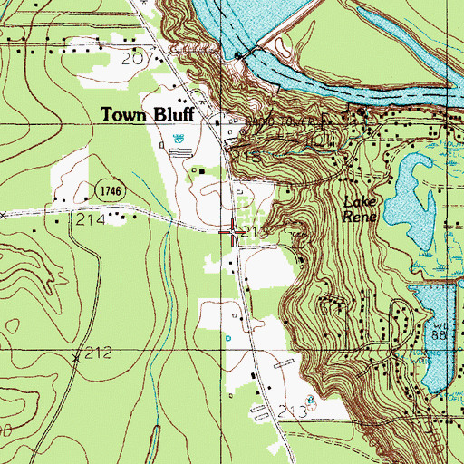 Topographic Map of Town Bluff, TX
