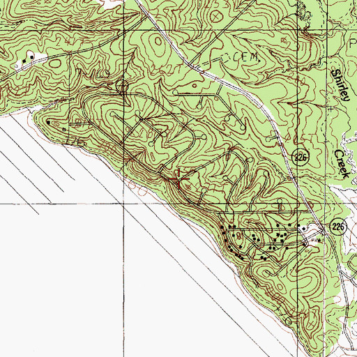 Topographic Map of Shirley Creek, TX
