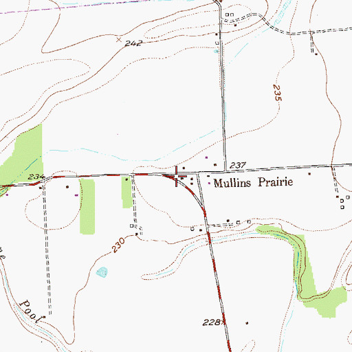 Topographic Map of Mullins Prairie, TX