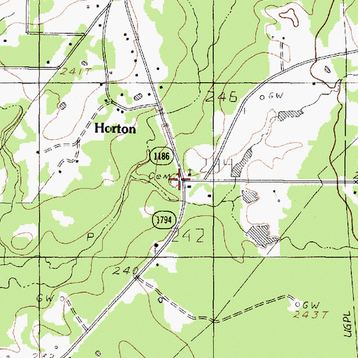 Topographic Map of Horton, TX