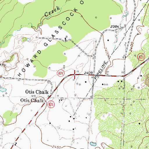 Topographic Map of Otis Chalk, TX