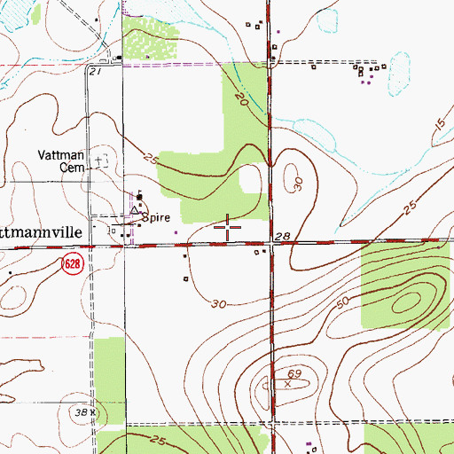 Topographic Map of Vattman, TX