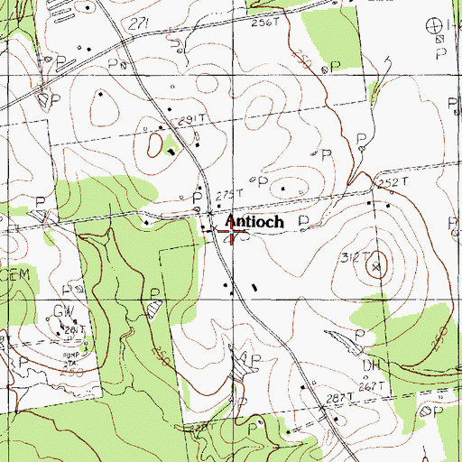 Topographic Map of Antioch, TX