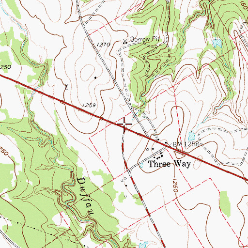 Topographic Map of Three Way, TX