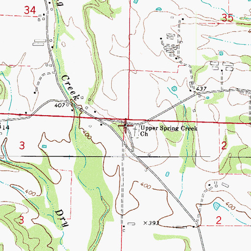 Topographic Map of Upper Spring Creek Cemetery, AR