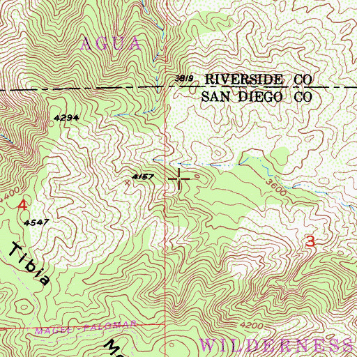 Topographic Map of Agua Tibia Wilderness, CA