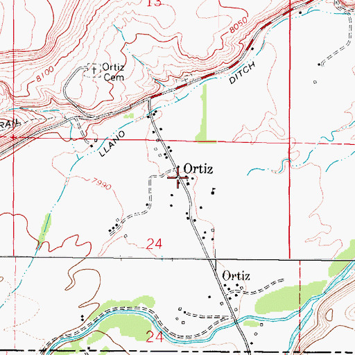 Topographic Map of Ortiz, CO