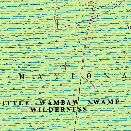 Topographic Map of Little Wambaw Swamp Wilderness, SC
