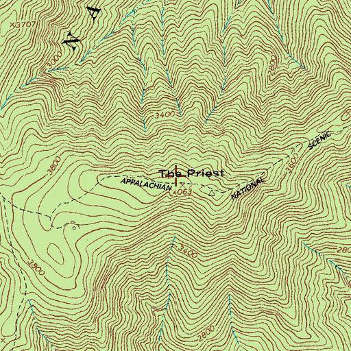 Topographic Map of Priest Wilderness, VA