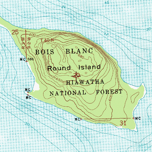 Topographic Map of Round Island Wilderness, MI