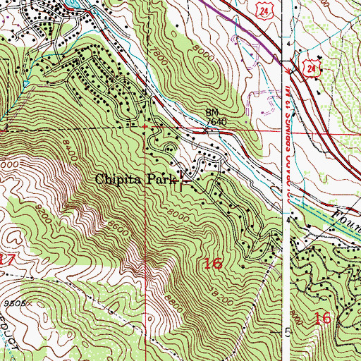Topographic Map of Chipita Park, CO