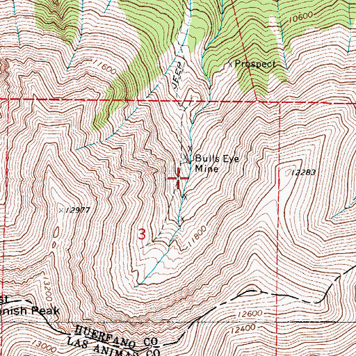 Topographic Map of Spanish Peaks Wilderness, CO