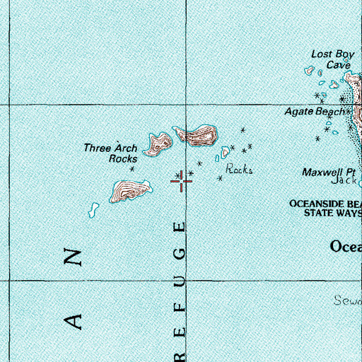 Topographic Map of Three Arch Rocks Wilderness, OR