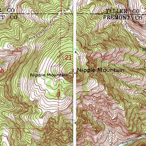 Topographic Map of Nipple Mountain, CO