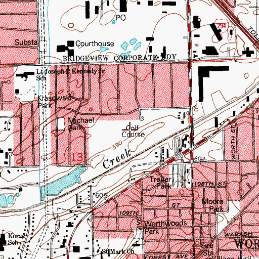 Topographic Map of Palos Hills Golf Club, IL