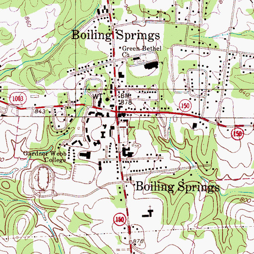 Topographic Map of Boiling Springs Cemetery, NC