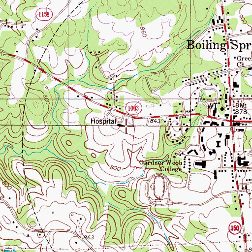 Topographic Map of Crawley Memorial Hospital, NC