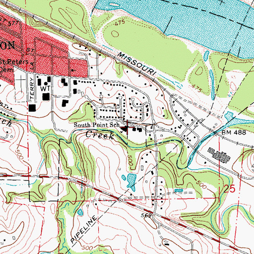 Topographic Map of South Point Elementary School, MO