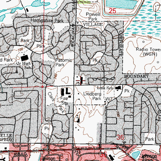 Topographic Map of Strawberry Hill Plaza Shopping Center, IL