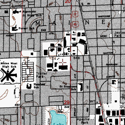 Topographic Map of The Oaks Shopping Center, IL