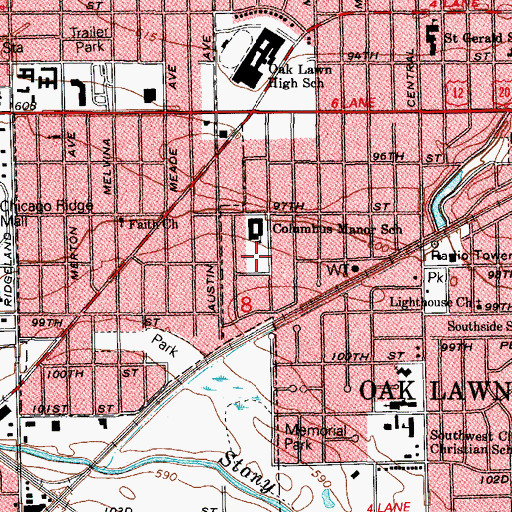 Topographic Map of Columbus Manor Park, IL