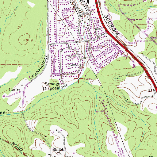 Topographic Map of Castor Creek, GA