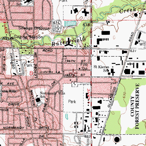 Topographic Map of Fireman's Park, IL