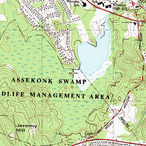 Topographic Map of Assekonk Swamp State Wildlife Management Area, CT