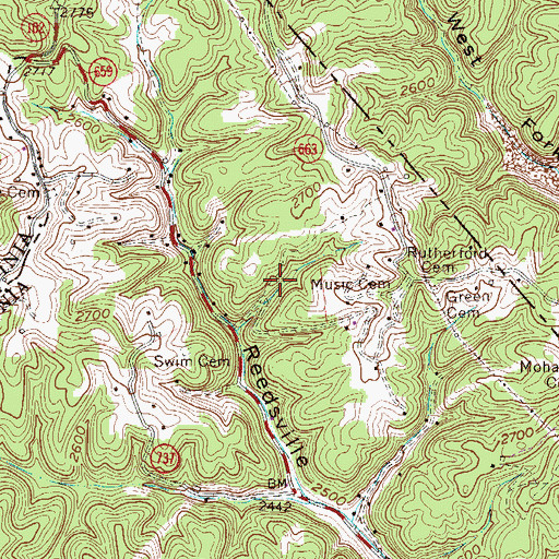 Topographic Map of Rutherford Cemetery, VA