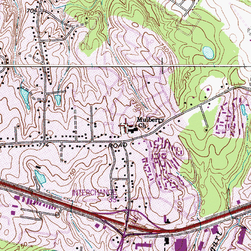 Topographic Map of Mulberry Presbyterian Cemetery, NC