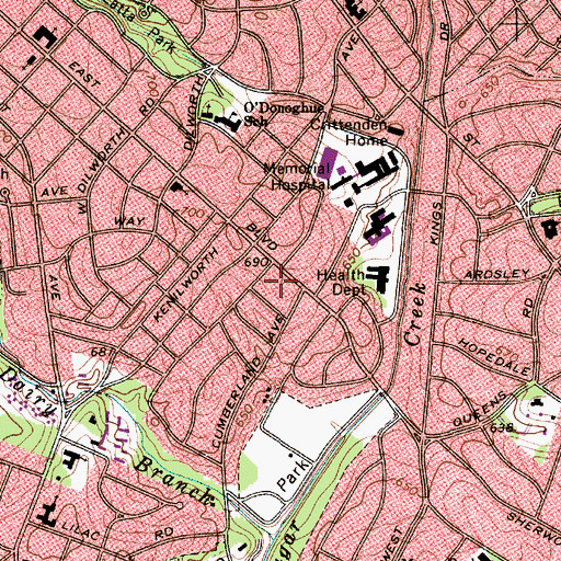 Topographic Map of Dilworth Gardens Shopping Center, NC