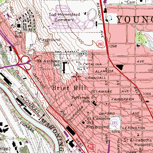 Topographic Map of Brier Hill Post Office (historical), OH
