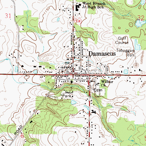 Topographic Map of Damascus Post Office, OH